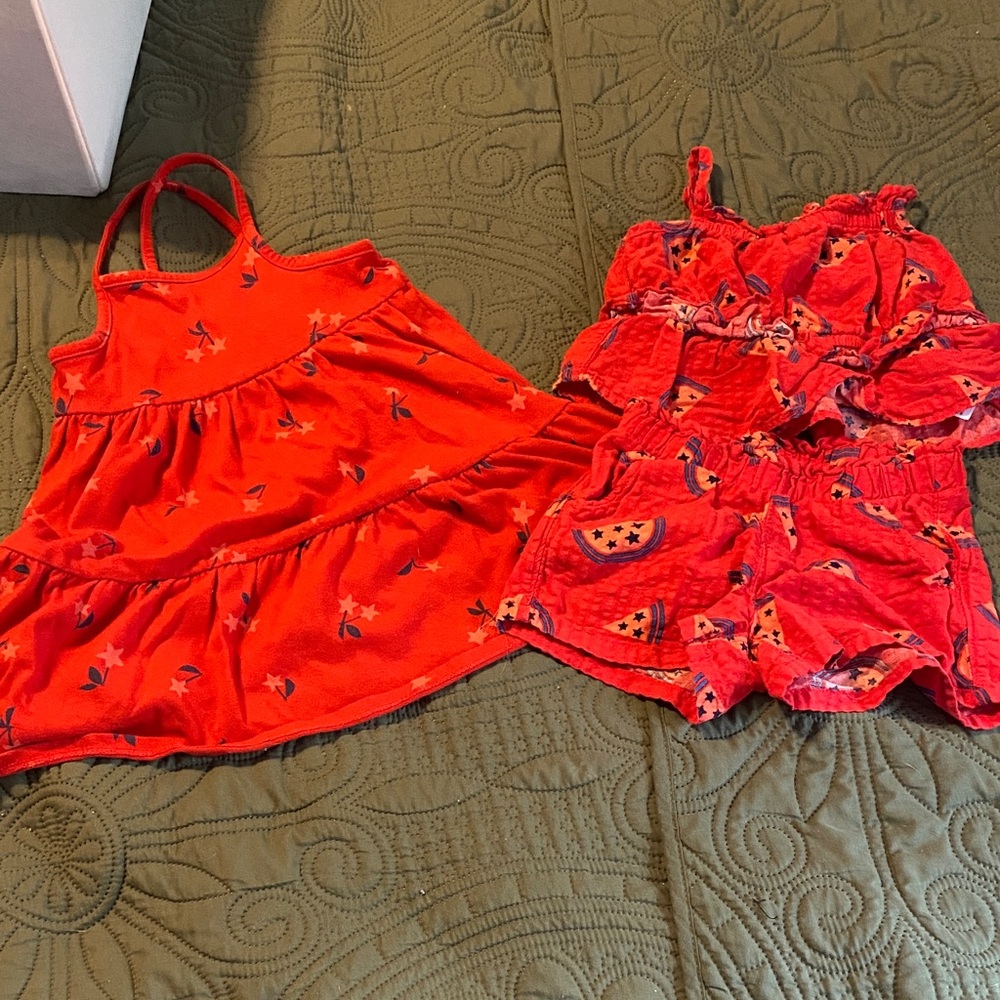 Red White Blue  Toddler dress and set with Fruit and Floral Patterns